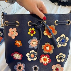 Floral Embellished Navy Bag